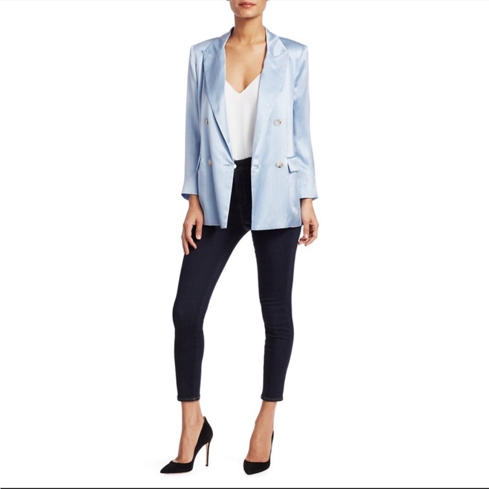 New L'Agence Taryn Pinstriped Silk Blazer Jacket Size 0